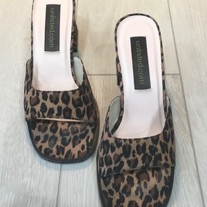 Leopard block heel mules